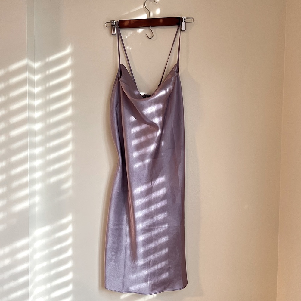 Lavender satin slip dress